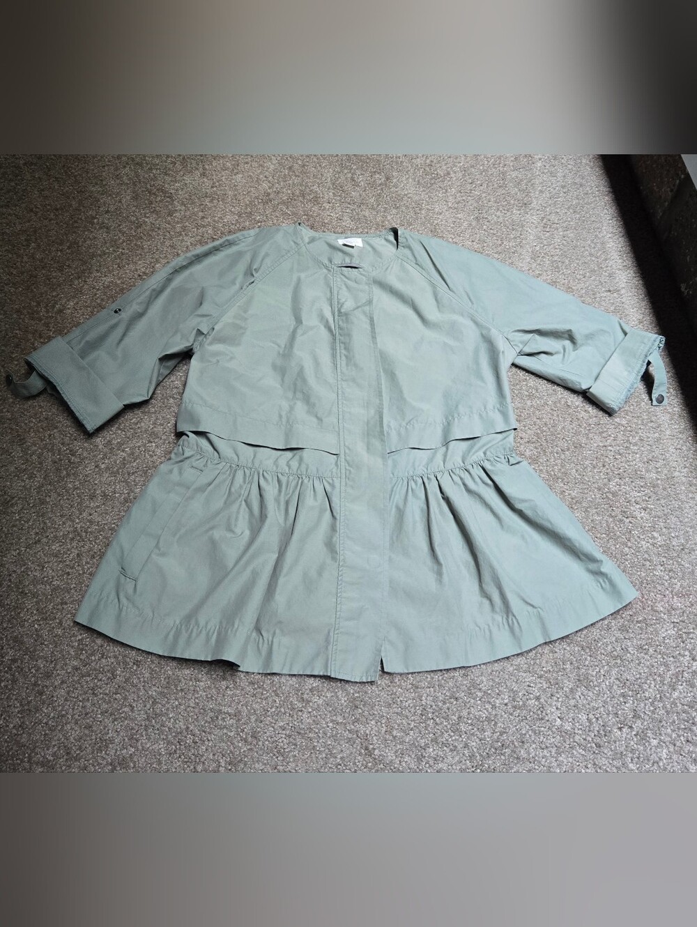 Caslon Light Sage Peplum Trench Coat S